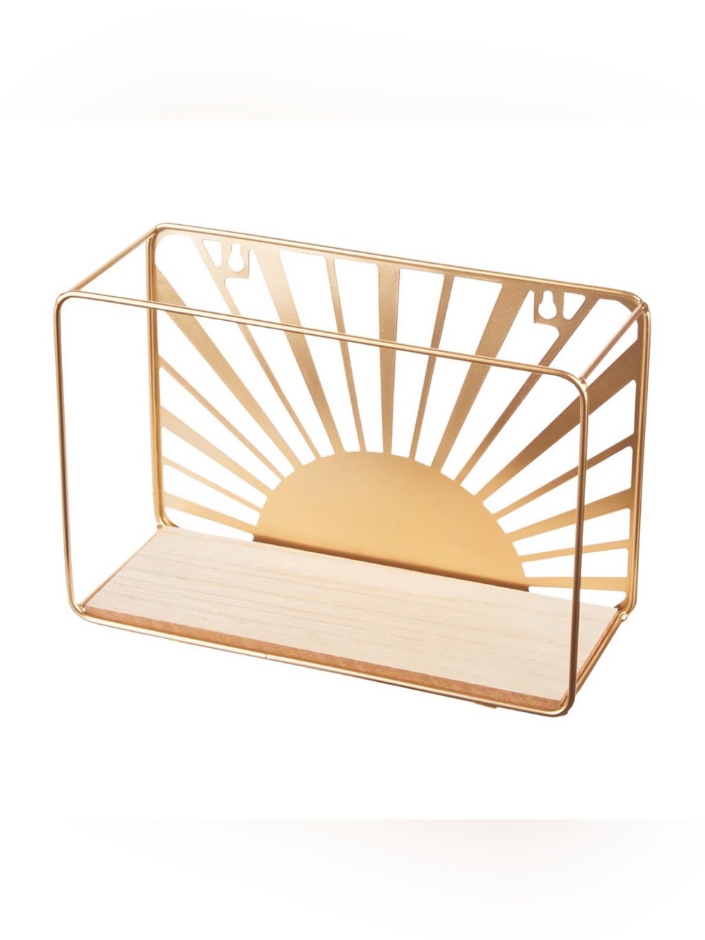 2pc. Sunburst Metal & Wood Shelf - Gold Accent